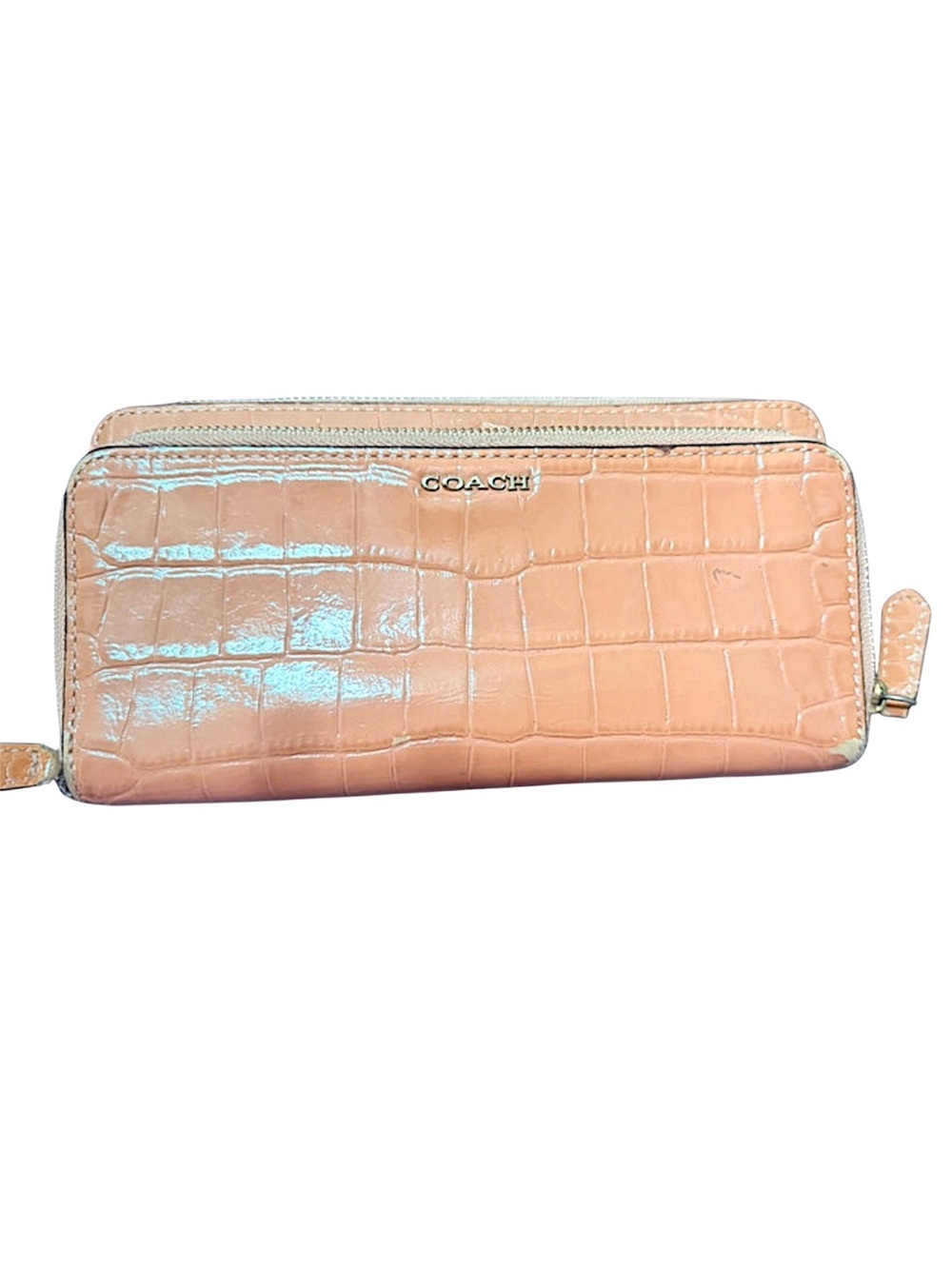 Coach Croc-Embossed Patent Leather Wallet in Blush Pink